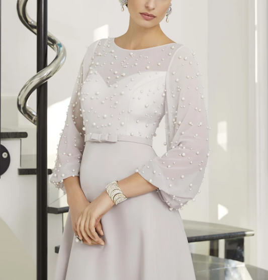 The pearl-embellished ball sleeves mum dress EDKAY COLLECTION UK