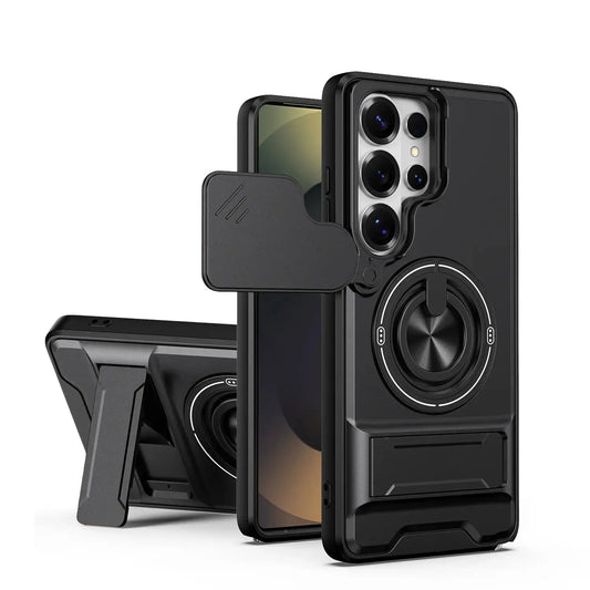 OREKROY Magnetic Slide Camera Lens Cover Case for Samsung Galaxy S26 S25 S24 S23 S22 Ultra, Magsafe Compatible Heavy Duty Shockproof Phone Case with 360° Rotatable Ring Kickstand, Built-In Grip Stand, Dustproof Protective Cover for Camera Protection