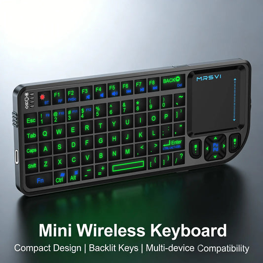 Mini Keyboard with Touchpad, Bluetooth + 2.4G Dual-Mode Ultra-Thin Backlit Portable Rechargeable Backlight Keyboard | USB Rechargeable Keyboard for Tablet/Pc/Phone/Tv, Suitable for Travel, Office, and Home Use（Flashlight）