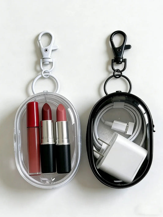 Mini PVC Zipper Key Bag, Transparent Electronic Data Cable Charger Storage Pouch, Portable Earphone Case, Travel Daily Use, Value Multi-Pack, Organiser