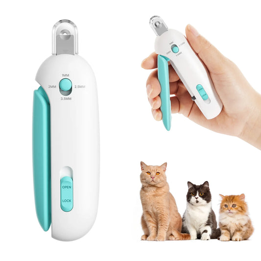Potaroma Premium Cat Nail Clipper with 4-Level Adjustable Trimming Hole & Integrated Nail File, Safe Claw Care for Kittens & Indoor Cats, Anti-Splash Grooming Cutter (Blue)