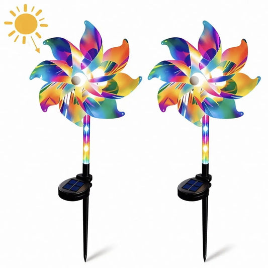 2-Pack Solar Powered Rainbow Windmill Lights, Multicolor LED Garden Stake Lights with Multiple Lighting Modes, IPX4 Waterproof Outdoor Decor for Yard, Lawn, Pathway, Patio & Flower Bed