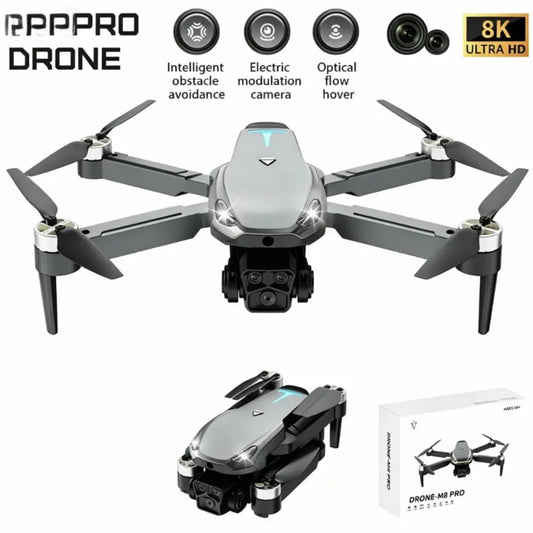 2026 Foldable Aerial Drone M8 Pro with 4K UHD EIS Anti-Shake Camera, GPS Precise Positioning System, 5G Wifi FPV Real-Time Transmission, Intelligent Obstacle Avoidance, Auto Return, 360° Stunt Roll, 2 Batteries for Adults Beginners Aerial Photography