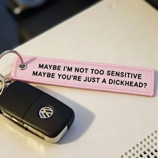 Sarcastic Saying Woven Keychain Tag Include Free Phone Connector Tab, Pink Fabric Key Ring Accessory, Hang on Car Key, Crossbody Bag, Smartphone Case & Motorcycle, Funny Rude Novelty Gift for Her