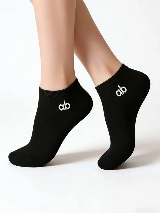 10 Pairs Unisex Letter Solid Color Ankle Socks, Comfortable Soft Breathable Casual Boat Socks for Spring Summer Daily Wear, Breathable Comfy Socks