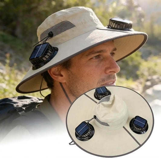 2026 New Three Solar Fan Outdoor Cooling Fan Hat — Sun Protection Hat with Solar Fan,Three-Power Rechargeable Fan,Outdoor Water-Resistant Fan Hat,Ideal for Sporting Events,Unisex Design Tiktokshopspringglowup