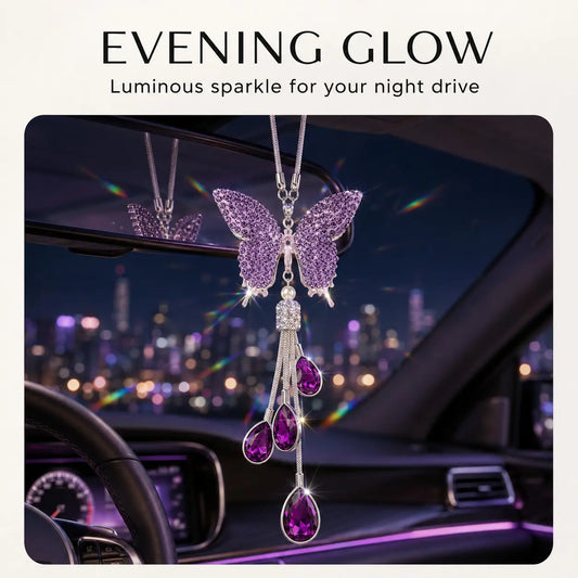 Diamond Butterfly Tassel Car Hanging Ornament, Rearview Mirror Rhinestone Butterfly Pendant, Girl Car Interior Decoration, Car Hanging Ornament, Rhinestone Car Decor, Bling Car Accessories, Perfect Gift,Cute Interior Car Decor, Car Interior Ornaments