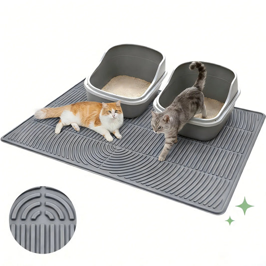 Extra Large Cat Litter Mat, Silicone Litter Box Mat for Floor, Waterproof & Non-Slip, Easy to Clean, Cat Litter Trapping Mat & Kitty Litter Catcher for Scatter Control