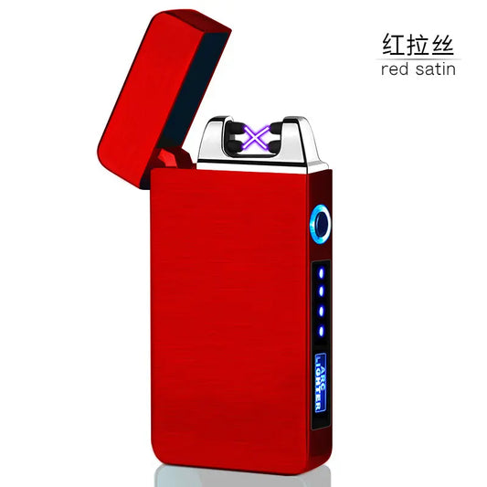 Dual-Arc Plasma Lighter with LED Battery Indicator and Case; Rechargeable, Windproof, Flameless Electric Lighter Suitable for Outdoor Camping and Hiking.