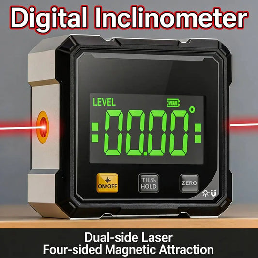 Digital Angle Finder with Electronic Laser Level,Inclinometer- 4-Side Strong Magnetic Angle Gauge, Protractor,Finder Measuring Tool for Woodworking