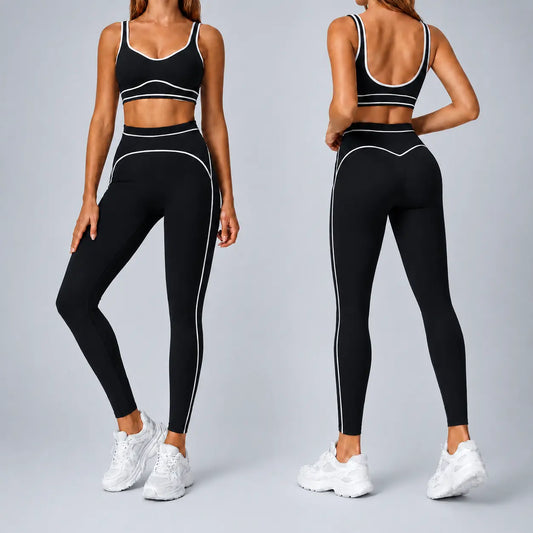 Women'S Two-Piece Fashionable Sports Suit Pilates Tight Sports Pants Running Yoga High-Waisted Stretch Fitness Pants Set 2026 High-Quality Fabri Sporty Casual Seamless Design Long Sleeve Crop Top Legging