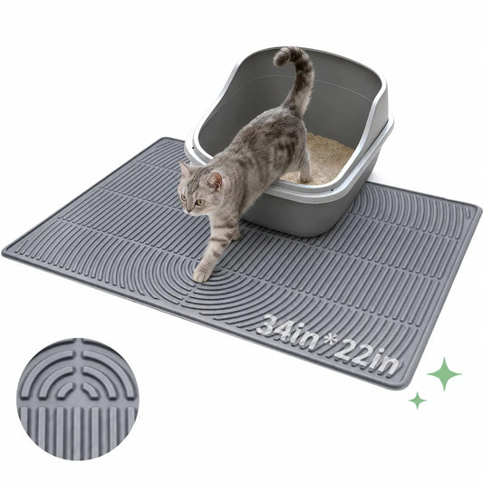 Extra Large Cat Litter Mat, Silicone Litter Box Mat for Floor, Waterproof & Non-Slip, Easy to Clean, Cat Litter Trapping Mat & Kitty Litter Catcher for Scatter Control