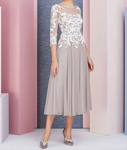 Handmade Dusty Pink 3/4 Sleeve Charming Mid-Calf Bride Dress EDKAY COLLECTION UK
