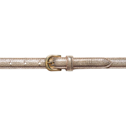 RB4021AS | Women's Belt Made in Italy in Genuine Dollar Grain Leather. Polished Gold-Finish Buckle. Gold Color. Dimensions: 115 x 2.0 x 0.5 cm (waistline 100 cm)-1