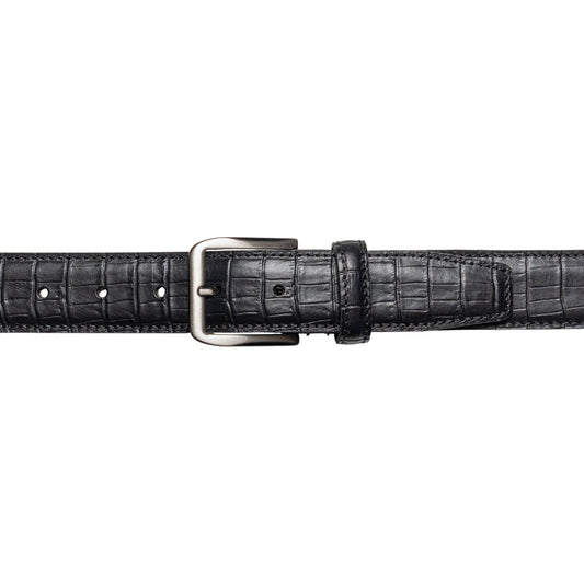 RB4024A | Men's Belt Made in Italy in Genuine Full-Grain Crocodile-Embossed Leather. Satin Gunmetal Buckle. Black. Dimensions: 125 x 3.5 x 0.5 cm (waistline 110 cm).-1