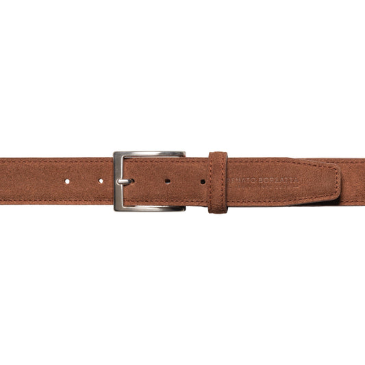 RB4029CZ | Men's Belt Made in Italy in Genuine Suede Leather. Satin Silver-finish buckle. Burnt color. Dimensions: 125 x 3.5 x 0.5 cm (waistline 110 cm)-1