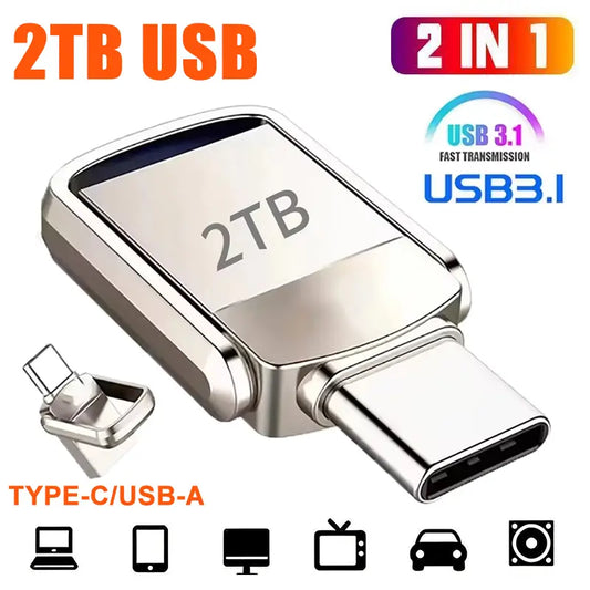 USB Flash Drive 2TB 3.2 Type C Pendrive Memory Stick 256GB 1TB 2TB Pen Drive Flash Disk for PC Smartphone Storage U Disk