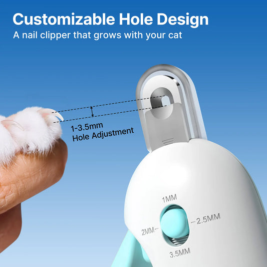 Potaroma Premium Cat Nail Clipper with 4-Level Adjustable Trimming Hole & Integrated Nail File, Safe Claw Care for Kittens & Indoor Cats, Anti-Splash Grooming Cutter (Blue)