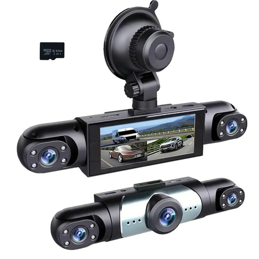 【Fathersdaygift】3.16 Inch IPS Screen Dash Cam with 4 Channel Front and Rear inside 1080P Triple Lens 3.16 Inch IPS Screen Parking Monitor G-Sensor Night Vision 170° Wide Angle with 64GB Card, Perfect Christmas & New Year Gift Ldea