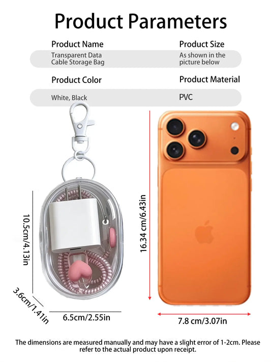 Mini PVC Zipper Key Bag, Transparent Electronic Data Cable Charger Storage Pouch, Portable Earphone Case, Travel Daily Use, Value Multi-Pack, Organiser