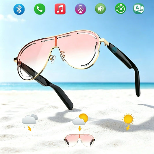 AI Bluetooth Smart Glasses, Supporting Translation of Multiple Language Apps, Music Glasses, in Ear Automatic Detection Switch, Sun Protection Sunglasses, Sweat Proof, Sun Protection, Sunglasses, Suitable for Travel, Navigation, Meetings, Business