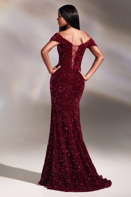 Velvet Sequin Off The Soulder Gown Tux-USA