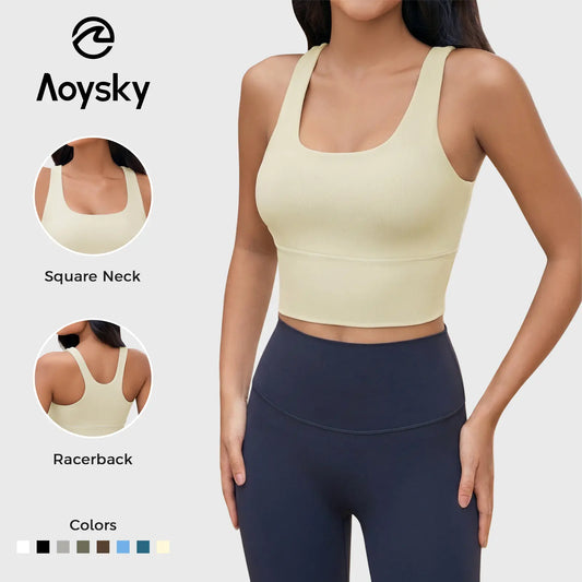 Aoysky Women'S Racerback Fitted Tank Top - Sleeveless Ribbed Gym Activewear with Built-In Sports Bra, Gym Sports Vest, Workout Tops for Fitness, Yoga Clothes