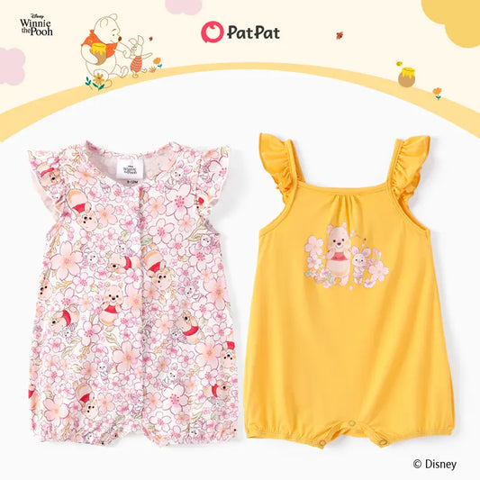 Patpat Disney Baby Girls Viscose Bamboo 2-Pack Breathable Bodysuit with Ruffle Sleeves Romper Newborn to Infant Spring Glow up - Cinderella