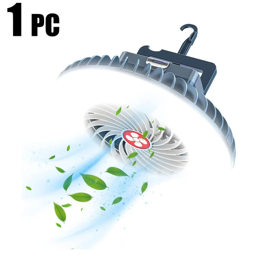 LED Camping Fan Light - USB Rechargeable Tent Cooling Fan, Wall/Desktop Mount for Dorms, Small Hook Hanging for Campsites, Emergency Lighting for Summer Camping, Family Use