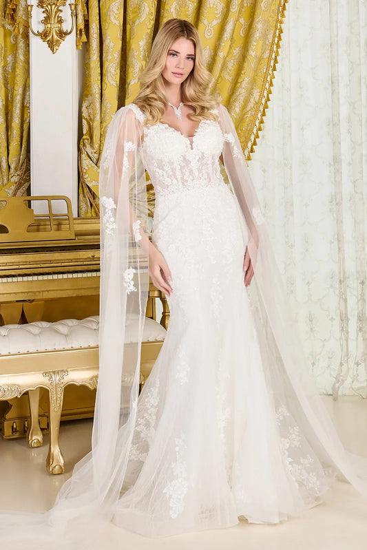 Trumpet-Style Wedding Gown, Intricate Appliqués, Sparkling Beads, Sequins, And Embroidery-0