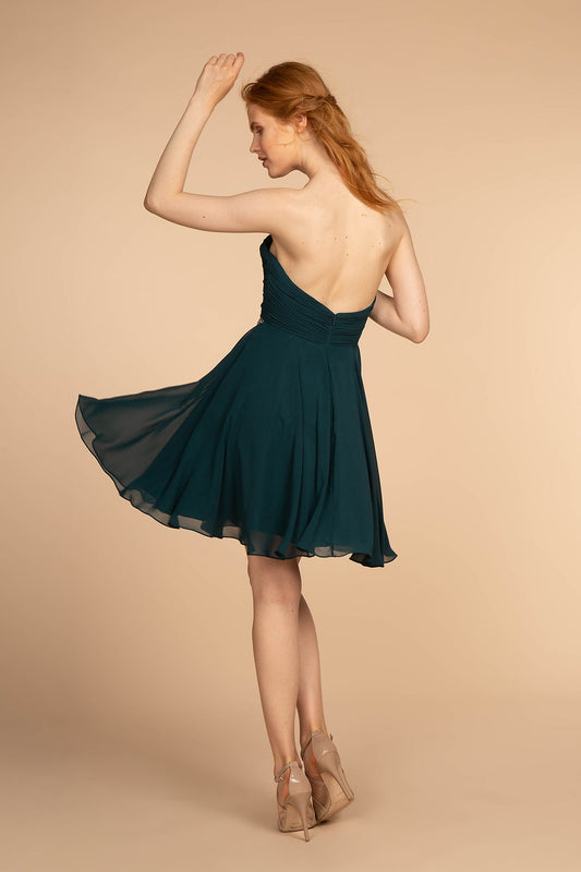 Ruched Strapless Sweetheart Chiffon Short Dress Tux-USA