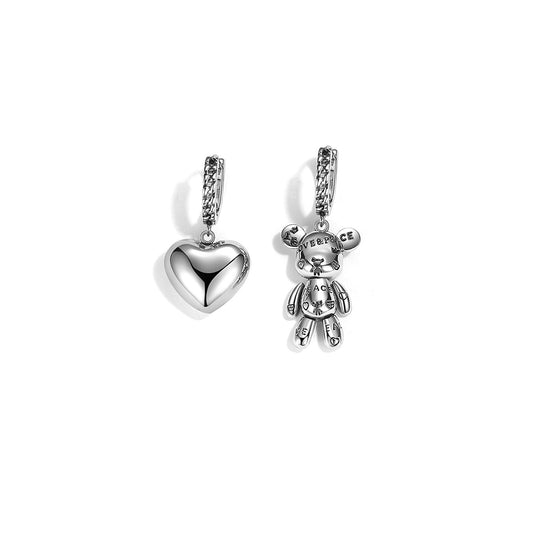 Love & Peace Bear Silver Earrings-0