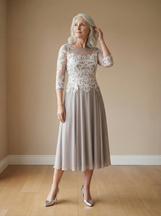 Handmade Dusty Pink 3/4 Sleeve Charming Mid-Calf Bride Dress EDKAY COLLECTION UK