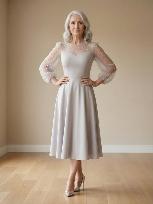 The pearl-embellished ball sleeves mum dress EDKAY COLLECTION UK