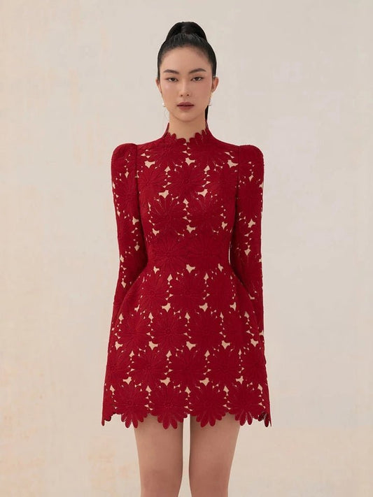 Short lace prom dress with padded long sleeves party overlay dress EDKAY COLLECTION UK