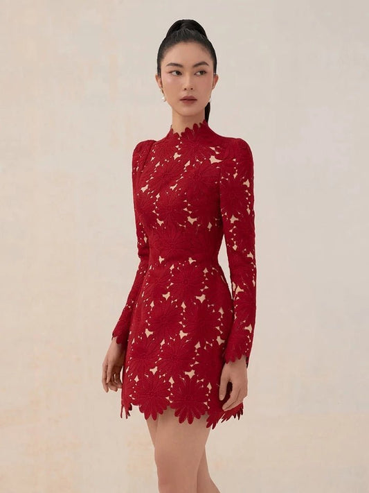 Short lace prom dress with padded long sleeves party overlay dress EDKAY COLLECTION UK