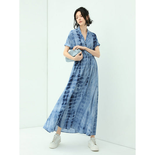 Summery Tie Dye Flowy Blue Shirt Dress Cocobella
