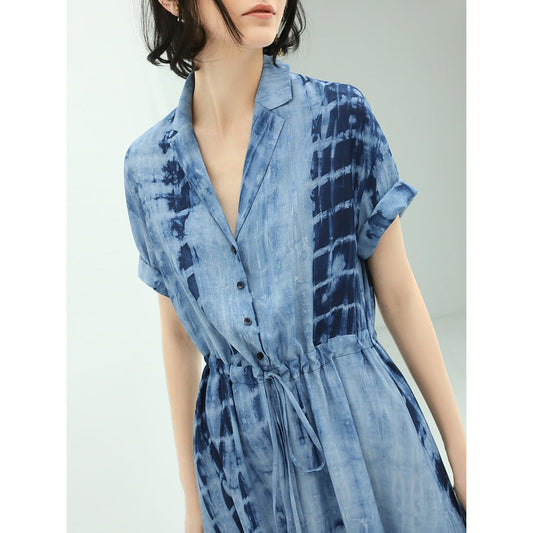Summery Tie Dye Flowy Blue Shirt Dress Cocobella