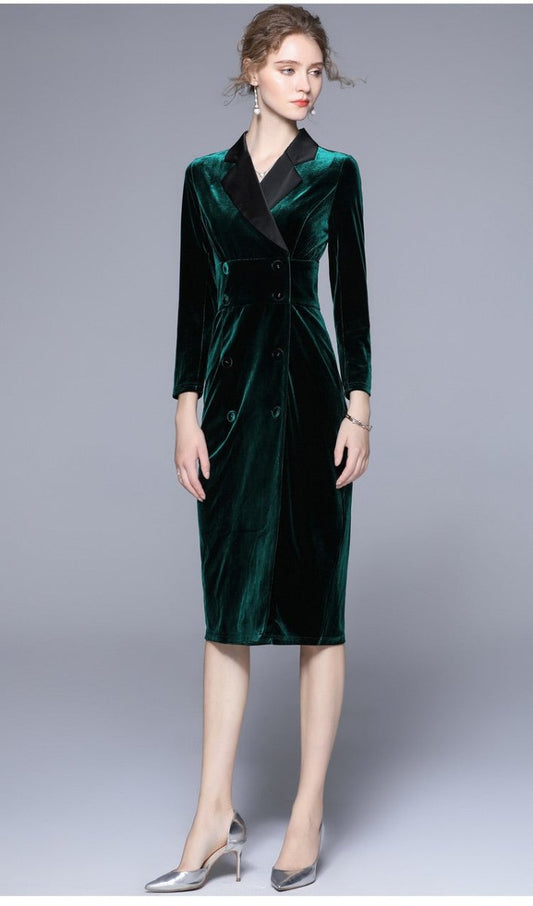Velvet Green Slim Fit Midi Pencil Dress DZA