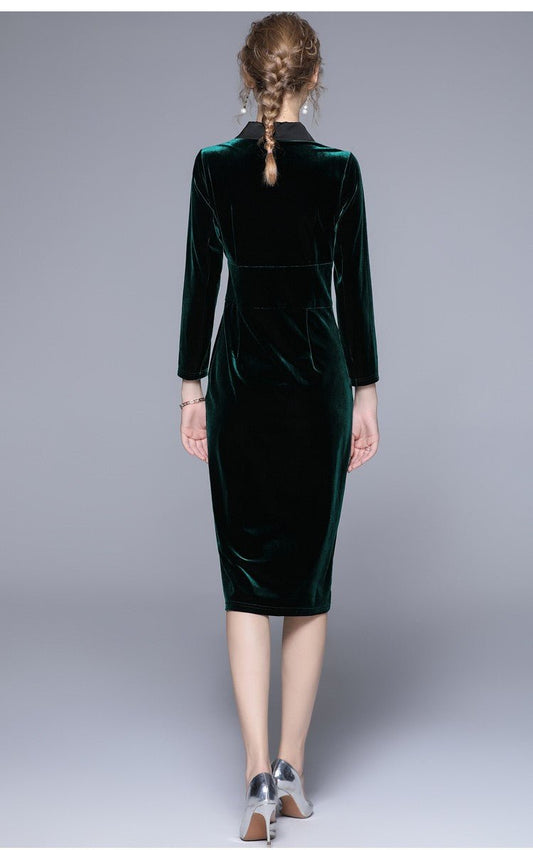 Velvet Green Slim Fit Midi Pencil Dress DZA